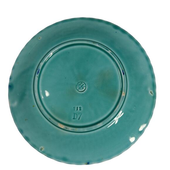 Vintage Majolica Plate with Morning Glory Circa 1900 Green and Blue 7.75" diam - Picture 2 of 8